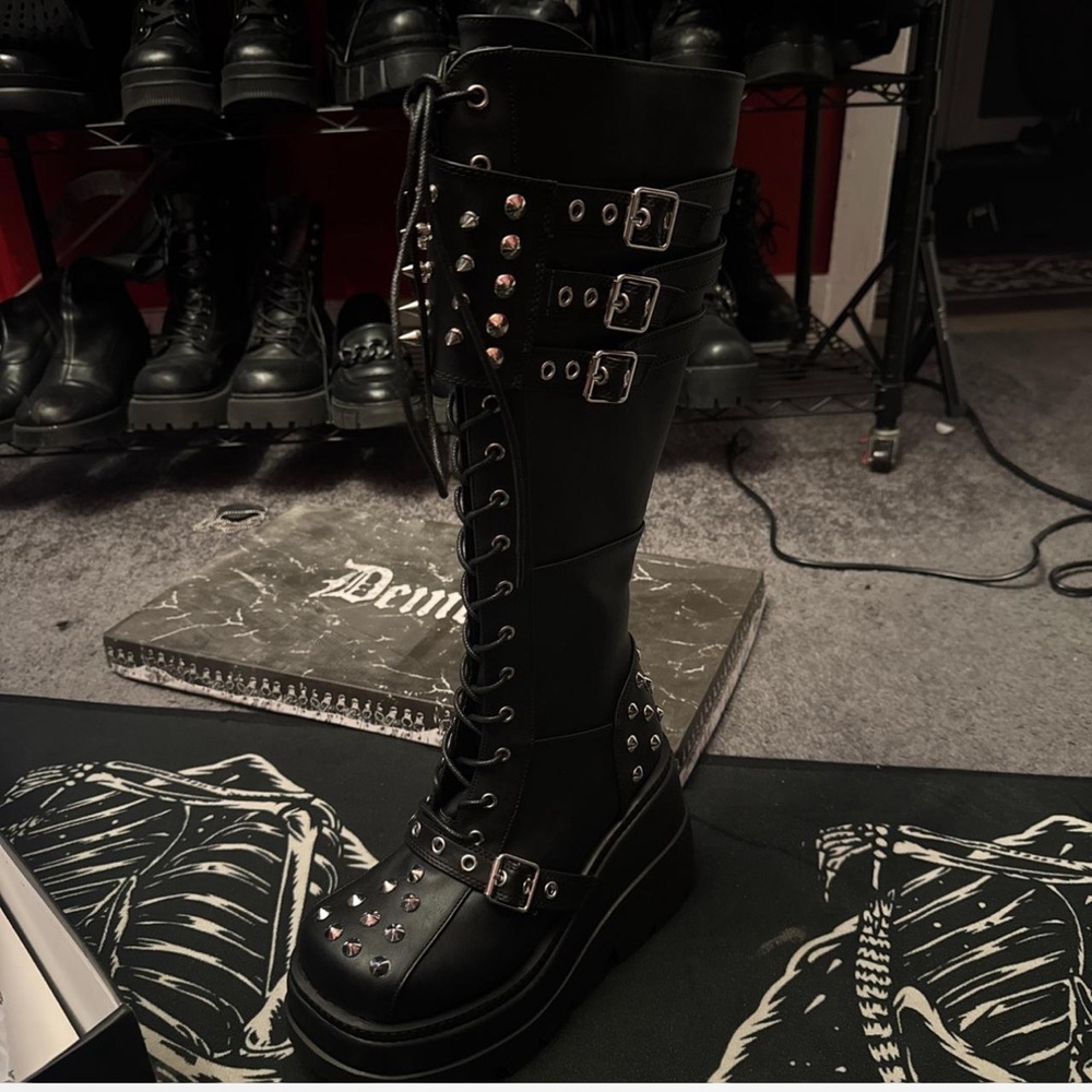 Demonia Black Studded Combat Boots